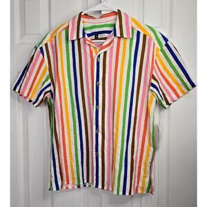 Pride Rainbow Striped Button Down Short Sleeve Shirt- Size XS
